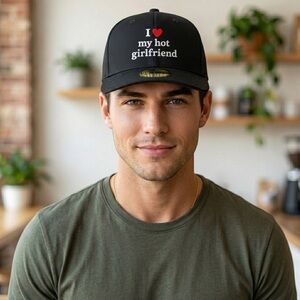 I ❤️ My Hot Girlfriend Hat Black Embroidered Valentines Cap Cute Couples Gift